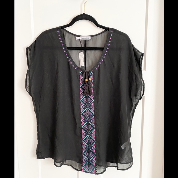 Maurices Other - NWT Maurices Sheer Swim Cover Up Black Embroidered